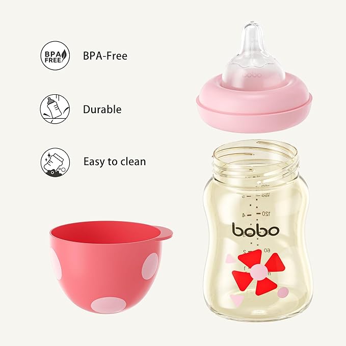 YOHKOH PPSU Baby Bottle Wide Neck, Newborn Anti-Colic Baby Bottle with Natural Response Nipple, Streamlined Body, Easy to Clean (5.4oz (Pack of 2), Red)