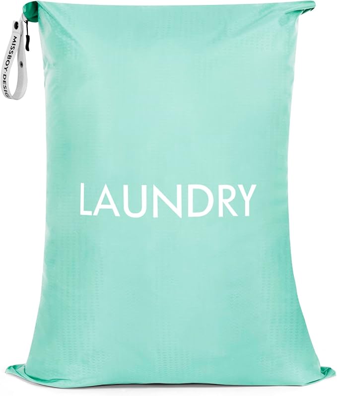 MissBoy Laundry Bag, Nylon Storage Bag for Dirty Clothes, Washable Laundry Bags with Zip for Travel Camping College Dorms, Lightweight Foldable Swimming Dry Wet Bag
