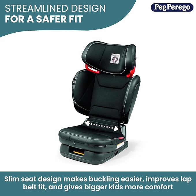 Peg Perego Viaggio Flex 120 Booster, 4D Total Adjust for Safety & Comfort, No Armrests, Compact Fold for Travel, 40-120 lbs, Made in Italy, Monza (Black & Red)