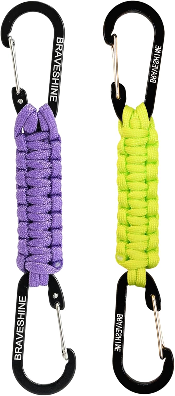 BRAVESHINE Paracord Keychain Carabiner Clip, D Ring Lanyard Hanger Stroller Hook for Water Bottle, Key, Backpacks, Men, Women