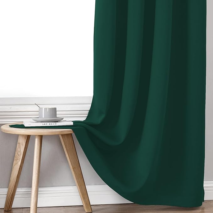 ChrisDowa 100% Blackout Curtains 80 inch Long for Bedroom with Black Liner, 2 Thick Layers Total Blackout Thermal Insulated Grommet Window Curtains 2 Panels Set (Forest Green, 52 x 80 Inch)