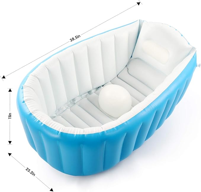 Baby Inflatable Bathtub, Portable Infant Toddler Bathing Tub Non Slip Travel Bathtub Mini Air Swimming Pool Kids Thick Foldable Shower Basin with Air Pump, Blue