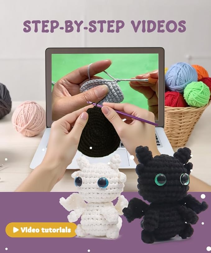 Utook Crochet Kit for Beginners, Crochet Vegetable Kit,Beginner Crochet Kit for Adults and Children, with Instructional Videos and Paper Tutorials, Handmade Crafts, Holiday Gifts (Dragon)