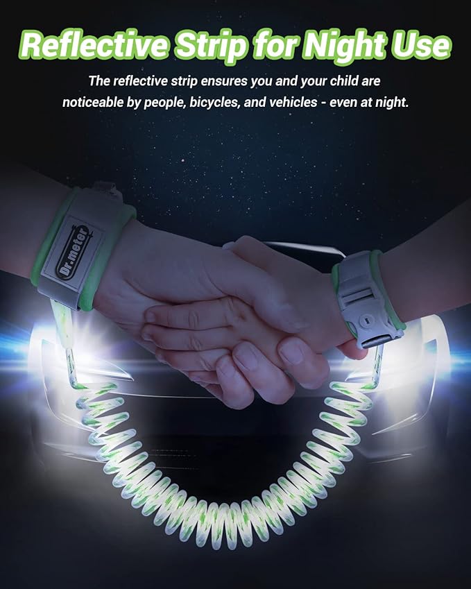 Dr.meter Anti Lost Wrist Link, 2 Pack Toddler Safety Leash with Key Lock, Reflective Child Walking Harness - Dual 8.2ft Length Blue & Green Kids Leash for Supermarket Mall Airport Amusement Park Zoo