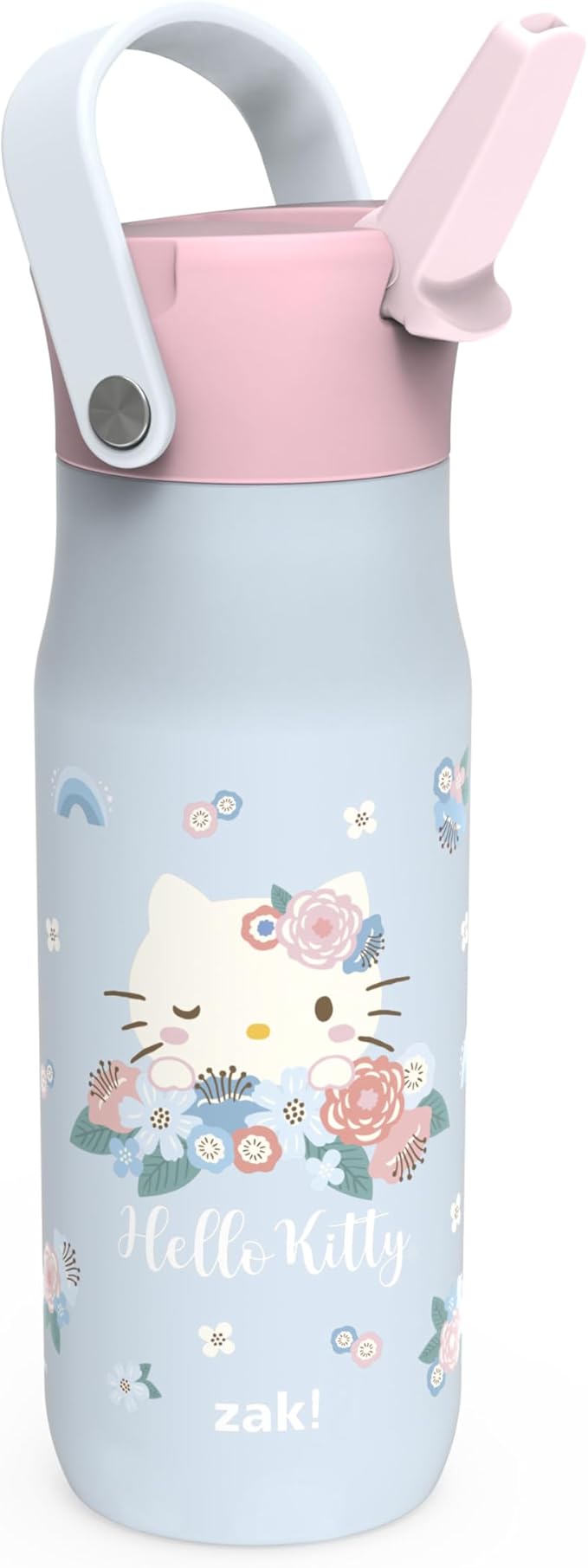 Zak Designs Harmony Hello Kitty 20oz Water Bottle for Travel or At Home, Recycled Stainless Steel is Leak-Proof When Closed and Vacuum Insulated with Straw Lid and Carry Handle