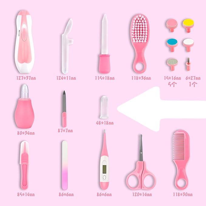 Baby Grooming Kit, Infant Safety Care Set with Hair Brush Comb Nail Clipper Nasal Aspirator,Baby Essentials Kit for Newborn Girls Boys (Pink 20 in 1)