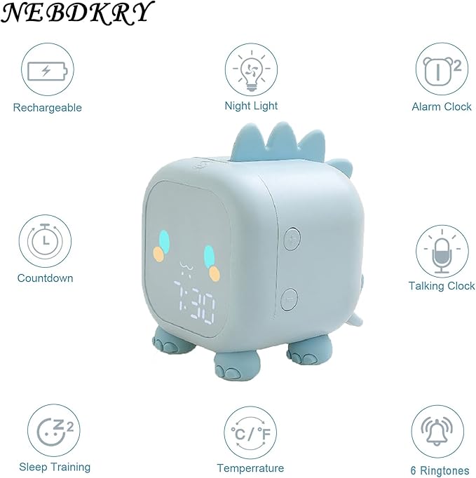 Kids Dinosaur Alarm Clock Boys Blue Alarm Clocks with Night Light Digital Alarm Clock for Kids Boy Children