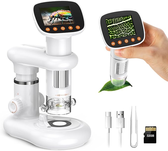 Kids Microscope for Ages 8-12, Handheld Digital Microscope D-MS1 with 2" IPS Screen - Take Pictures & Videos - Download to PC & Mac - 1000X Pocket Microscope, Used Birthday for Kids