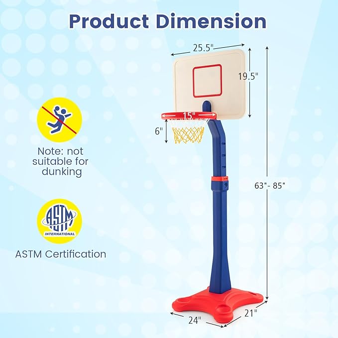 Costzon Kids Basketball Hoop, 8-Level Height Adjustable Basketball Goal Stand with Weighted Base, Indoor Toy Basketball Set Outdoor Play Sport for Boys Girls Age 3+