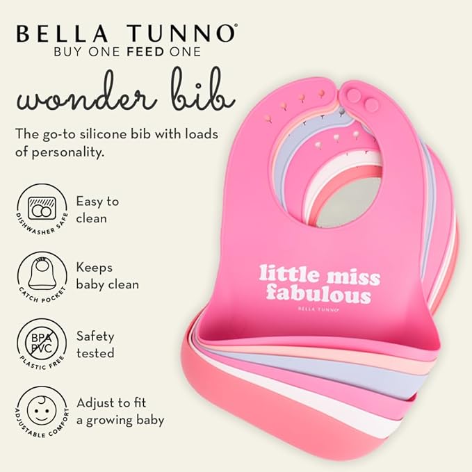 Bella Tunno Baby Bib for Eating, Waterproof Silicone Bib with Large Food Catcher, Adjustable Fit for Babies 4-12 months & Toddlers 1-3 Years, Boys & Girls, Bebe