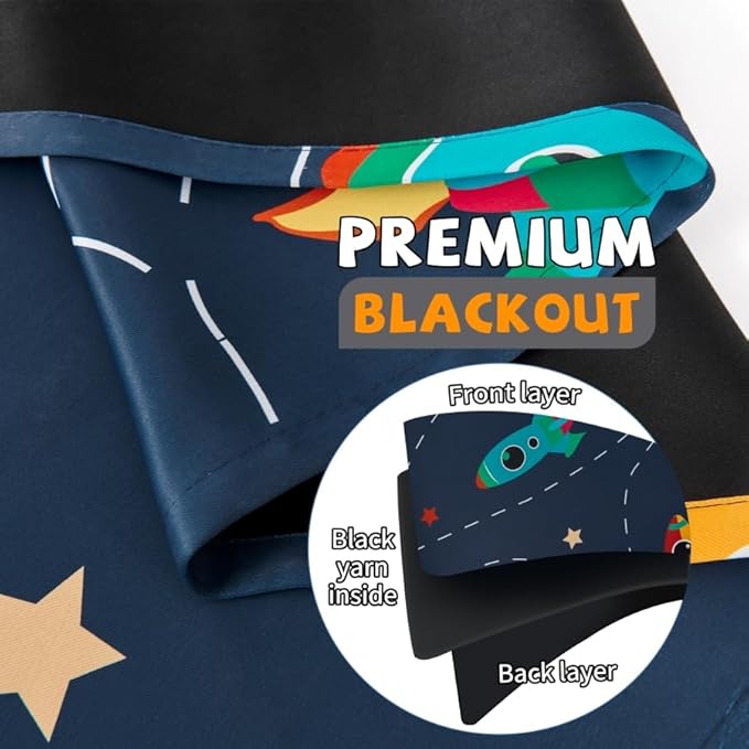 Kids Space Themed Blackout Curtains - 2 Panels, Each W52×L72, 100% Blackout, Perfect for Bedroom and Nursery, Energy Saving with Vibrant Cosmos Patterns