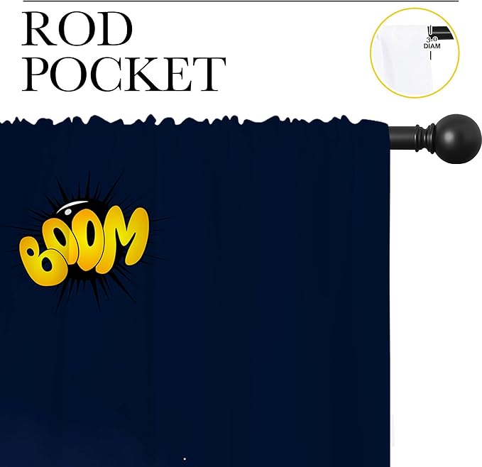 Superhero Rod Pocket Blackout Curtains for Boy Girl Bedroom, Cartoon Skyline Buildings Cityscape Thermal Insulated Home Window Drapes for Living Room Darkening, 55x63 inch