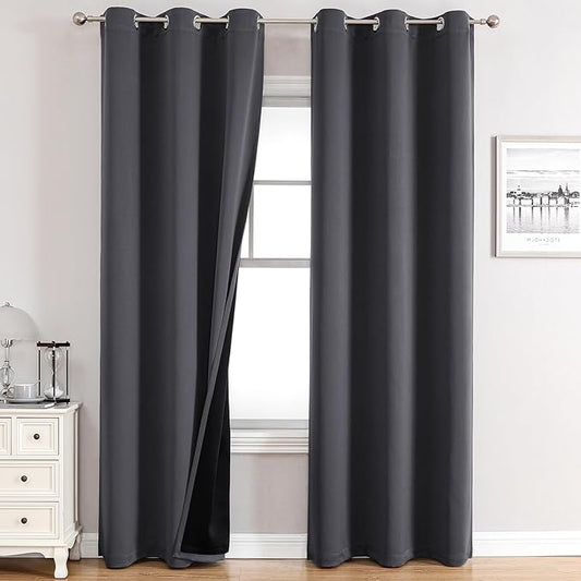 ChrisDowa 100% Blackout Curtains 78 inch Long for Bedroom with Black Liner, 2 Thick Layers Total Blackout Thermal Insulated Grommet Window Curtains 2 Panels Set (Dark Grey, 42 x 78 Inch)
