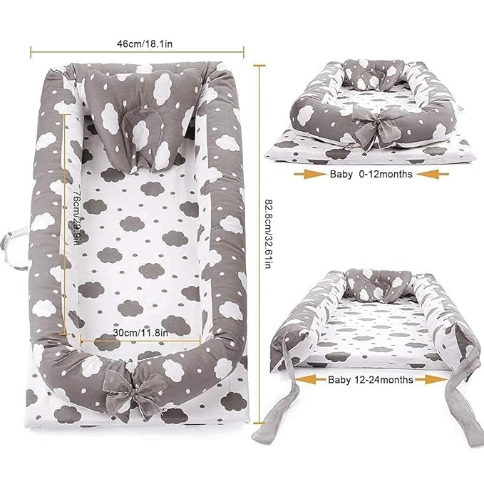 Lounger for Newborn, Newborn Lounger for 0-24 Months, Breathable & Portable Infant Nest - Soft Infant Floor Seat Cover for Travel (Cloud)