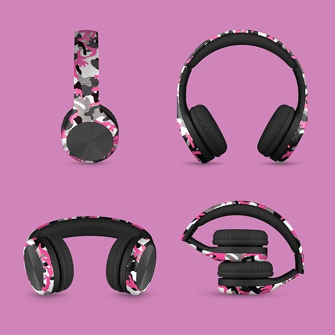 LilGadgets Connect+ Pro Wired Kids Headphones for School w/Microphone, Volume Limiting & Noise Reducing Over-Ear Headset w/Cord, SharePort Technology & SoftTouch Padding, Pink Camo Wired Headphones