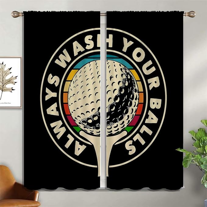 Golf Blackout Curtains for Boy Girl Room Darkening Decor,Sport Theme and White Motto Dark Background Bedroom Living Room Home Rod Pocket Thermal Insulated Window Curtain/Drapes Panel,84x72 Inch…