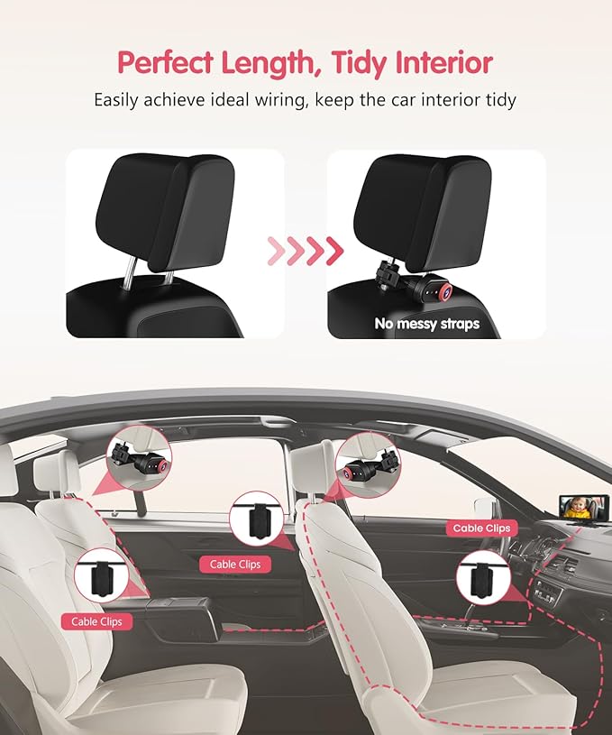 BM5PRO 7.2" Dual Camera Baby Monitor, 1080P HD Display for 2 Kids, Night Vision, Easy Install Car Baby Monitor, Ideal Gift, Rear Seat Safety for Babies & Pets