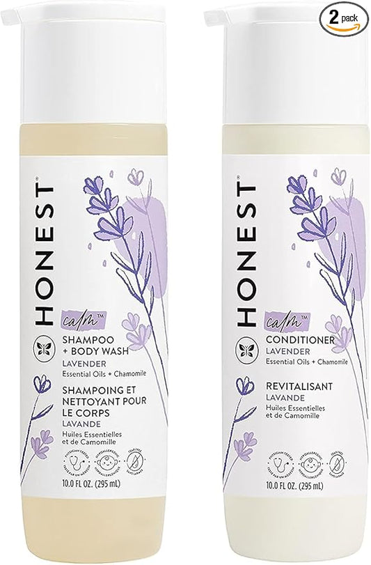 The Honest Company Silicone-Free Conditioner & 2-in-1 Cleansing Shampoo + Body Wash Duo | Gentle for Baby | Naturally Derived | Lavender Calm, 20 fl oz