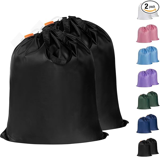 Polecasa Small Heavy Duty Laundry Bag with 130gsm Tear Resistant Fabric and Handles, Easy to Carry Durable Dirty Clothes Drawstring Bag, Perfect for College Dorm, Travel, 2 Pack 21”x24”,Black