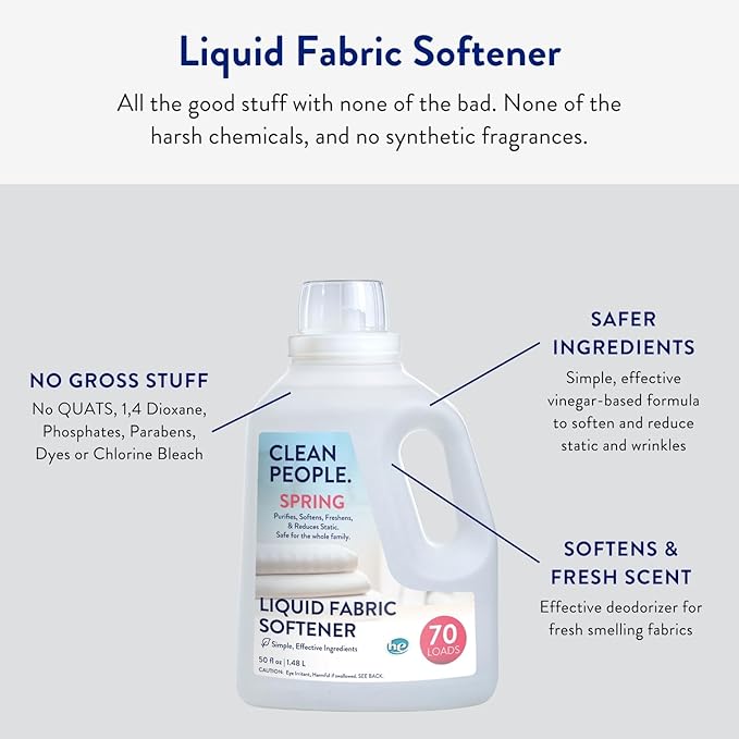 The Clean People Liquid Fabric Softener - Softens & Removes Static Cling - Vegan (100 Fl Oz, Spring)