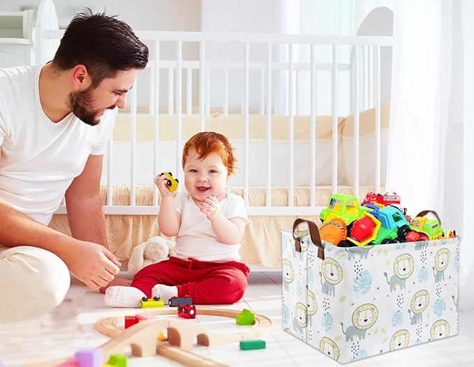 HIYAGON Baby Storage Baskets kids Toy Basket for Boy and Girls Gift Basket Empty Cute Storage Bin Organizer Box Rectangular Animal Room Decor for Books(Lion)
