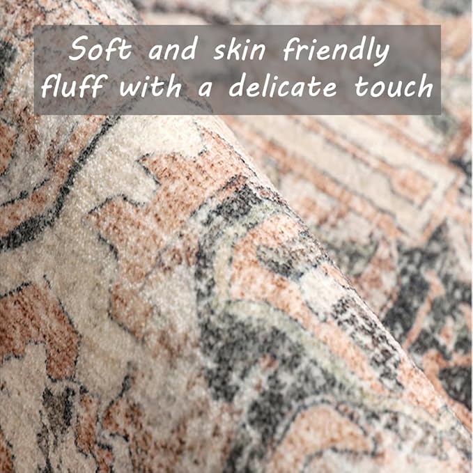 Washable Area Rug 5x7 Retro Boho Chic Medallion Distressed Design Living Room Indoor Non-Slip Large Oriental Accent Throw Rug for Kitchen Bedroom Office Carpet