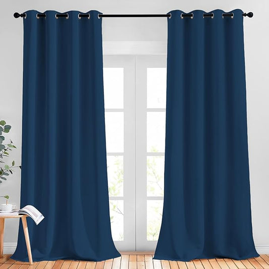 NICETOWN Moroccan Blue Curtains for Sliding Door - 52 by 95, 2 Pieces, Blocking Out 50% Sunlight Window Treatment Modern Design Curtain Panels for Dining Room