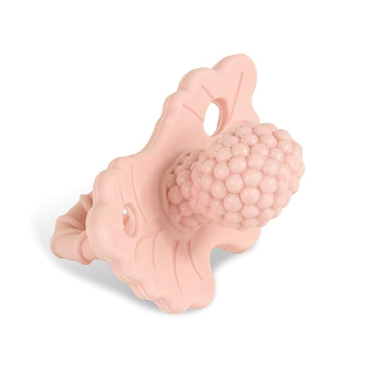 RaZbaby RaZberry Silicone Teether Pacifier – Teething Relief for Infants, Food-Grade, BPA-Free, Hands-Free Design, Natural Berrybumps Fruit Texture for Sensory Development, Freezable – Pink
