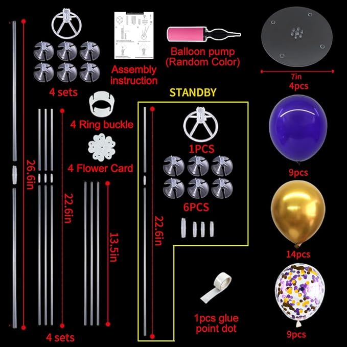 TONIFUL 4 Set Purple Gold Balloon Centerpieces for Table,Balloon Stand Kit for Graduation Decorations 2025 Class of 2025 Party Decorations,New Year,Anniversary,Birthday Decoration