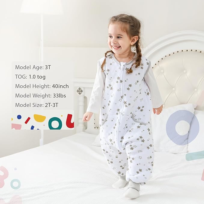 HOMEAL Toddler Sleep Sacks for 3t-5t, 1.0 TOG Sleeveless with Feet, Baby Sleep Sack