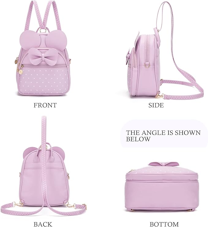 KL928 Girls Bowknot Polka Dot Cute Mini Backpack Small Daypacks Convertible Shoulder Bag Purse for Women