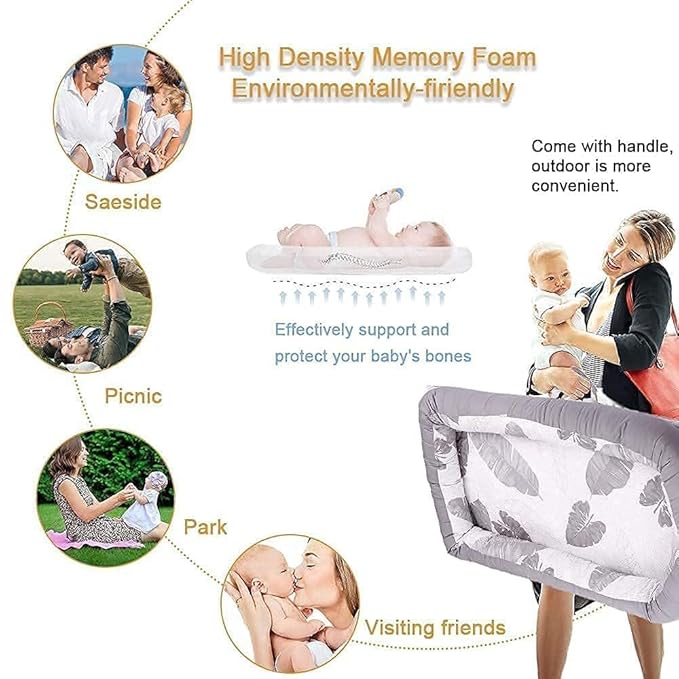 Lounger for Newborn, Newborn Lounger for 0-24 Months, Breathable & Portable Infant Nest - Soft Infant Floor Seat Cover for Travel (Leaves)