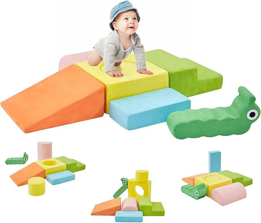 QUCHI Climbing Toys for Toddlers, Baby Climbing Blocks, 7-Piece Soft Foam Climbing Blocks Set, Baby Climbing Toys, Toddler Playtime Corner Climber Foam Play Gym for Climbing Crawling and Sliding