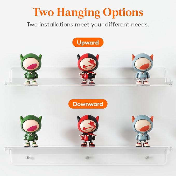 Lifewit Floating Shelves for Wall, 12 Pack Clear Acrylic Shelf 15" Room Decor for Bookcase/Vinyl Record Display/Photo/Picture in Bedroom, Living Room, Bathroom, Kitchen Storage and Organization