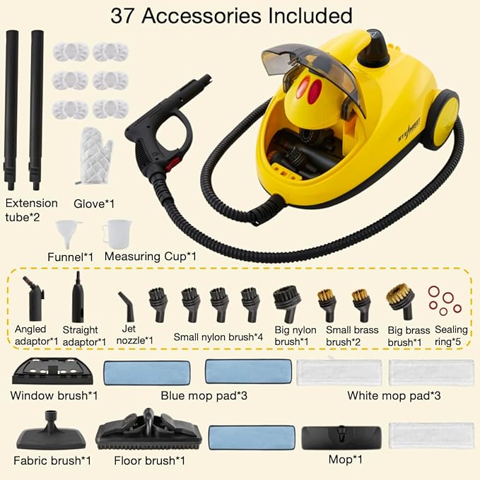 37-in-1 Steam Cleaner mop for Home & Car, 2L Water Tank, 4.3ft Hose, Deep Steam Cleaning for Floors, Tiles, Grout, Windows, Kitchen, Living Room – Multi-Surface Steamer