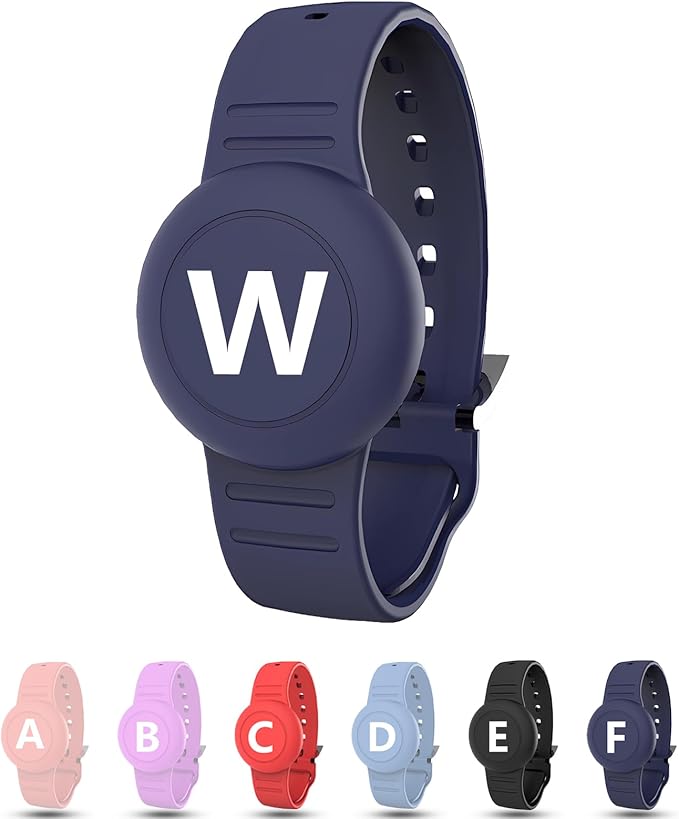 Waterproof Bracelet for AirTag Kids, Personalized Initial Letter Hidden Holder Compatible with Air Tag, Silicone Case for Airtag Adjustable Anti-Lost GPS Tracker for Toddler Child Elder, W