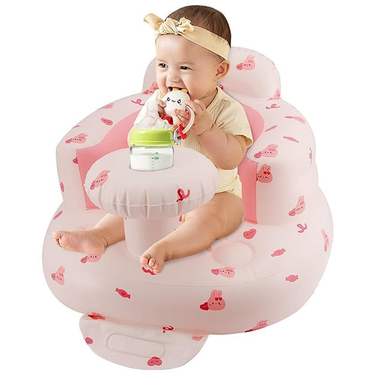 Pink Baby Inflatable Seat for 3-36 Months Girl, Built-in Air Pump, Bear Baby Support Seat Summer Toddler Chair for Sitting Up, Floor Seater