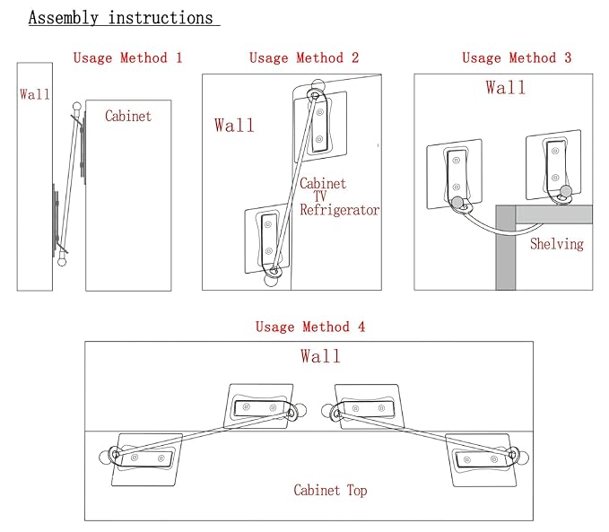 Furniture Anchors 4 Pairs No Drill Heavy Duty Anchors Fridge Lock Adjustable Self-Adhesive Safety Anti Tip Straps for Baby Proofing 220lbs Tension Earthquake Resistant Metal Straps Prevent Falling