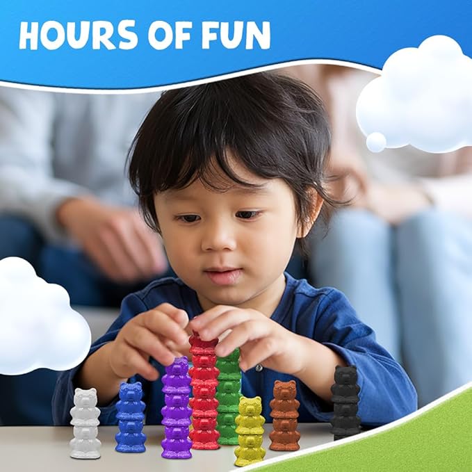 Skoolzy Rainbow Color Stacking Bears Toy_Building_Block 100 pcs Set, Color Matching Toys Sorting Games for Toddler, Preschool, Kindergarten, First Grade