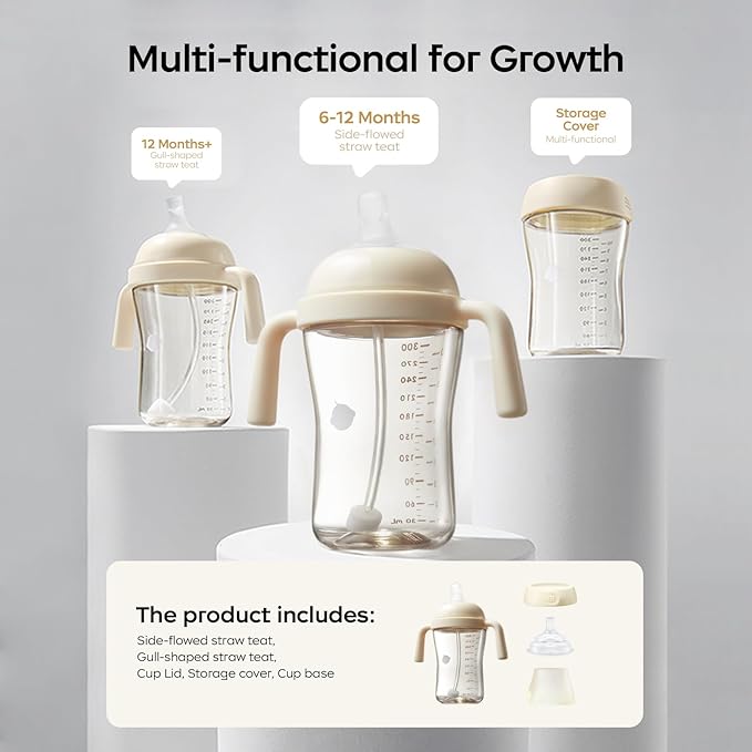 Bc babycare Sippy Cup Learner for 6+ Month Old with Nipples & Handles, Spill Proof Sippy Cup, Weighted Straw Toddler Cups, Anti-Choking Baby Cups 1 Pack,Pink