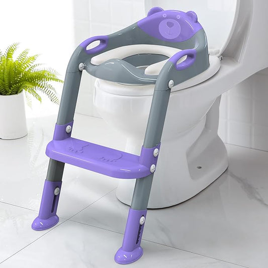 Potty Training Seat with Step Stool Ladder, SKYROKU Potty Training Toilet for Kids Boys Girls Toddlers - Comfortable Safe Potty Seat with Anti-Slip Pads Ladder Grey Purple