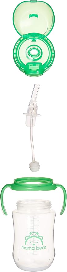 Amazon Brand - Mama Bear Silicone Weighted Straw Sippy Cup, 9 Ounces, Pack of 2, Blue/Green