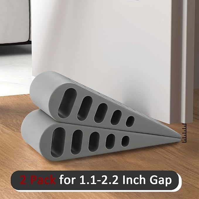 JQK Rubber Door Stopper Wedge, Grey 9 Pack Soft TPR Premium Door Stops for Bottom of Heavy Duty Door on Tile, Concrete, Carpet, Wooden Floor, DSB61-GY-P9