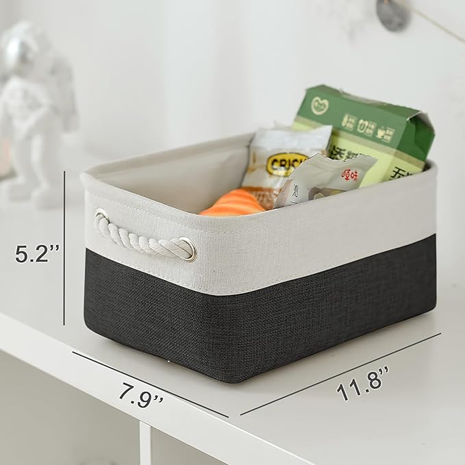 TheWarmHome Storage Bins for Shelves - 12x8x5.2 inch 1 Pack Storage Baskets for Gifts Empty for Closet Organizing Dog Gift Cloth Toy Cubes Box (White & Black)