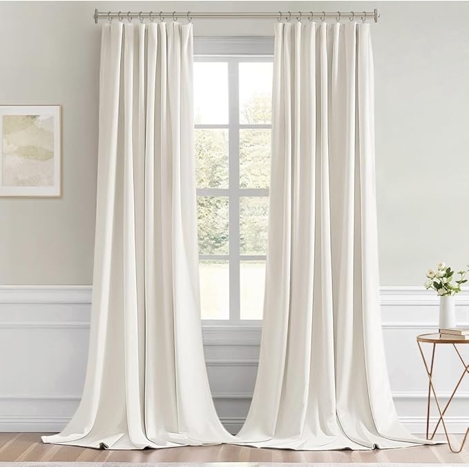 MIULEE Ivory Back Tab Blackout Curtains 120 Inch Long 2 Panels Set for Bedroom, Rod Pocket/Pinch Pleated Extra Long Thermal Insulated Living Room Darkening Light Blocking 10FT Drapes