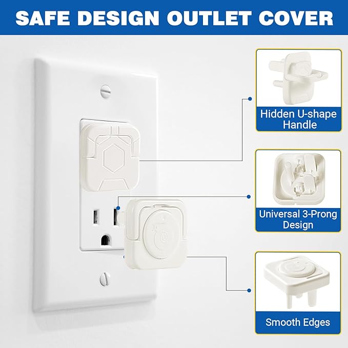 Outlet Covers Baby Proofing, 54 Pack Child Proof Plug Socket Covers Electric Plug Protectors Safety Caps with Hidden Pull Handle, for US 3-Prong, Mixed