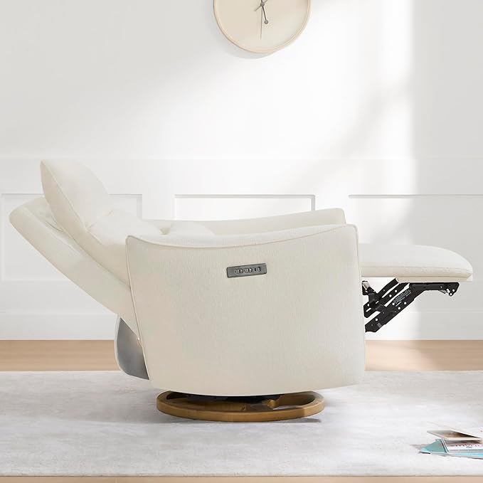 CHITA Swivel Rocker Recliner Chair, Power Nursery Glider Recliner, Nursery Rocking Chair with Adjustable Power Headrest, FSC Certified, Solid Wood Base, Cream