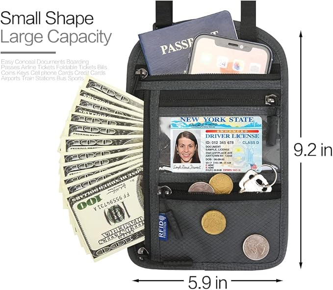 Neck Wallet Lightweight RFID Blocking Waterproof Travel Pouch for Women Men