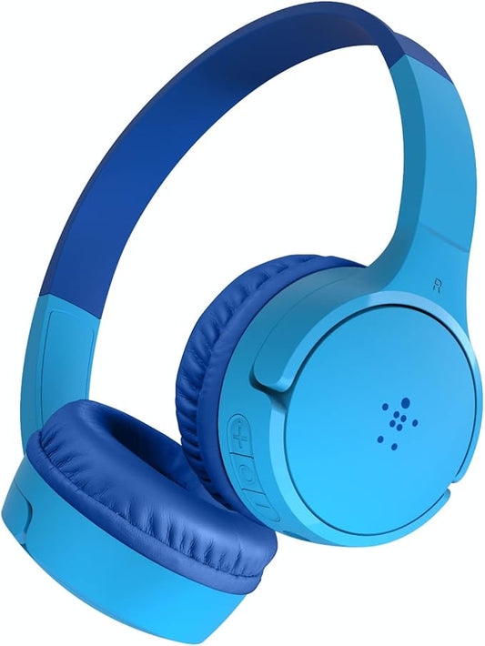 Belkin SoundForm Mini - Wireless Bluetooth Headphones for Kids with 30H Battery Life, 85dB Safe Volume Limit, Built-in Microphone - Kids On-Ear Earphones for iPhone, iPad, Fire Tablet & More - Blue