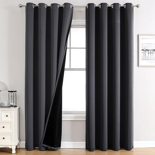 ChrisDowa 100% Blackout Curtains for Bedroom with Black Liner, 2 Thick Layers Total Blackout Thermal Insulated Grommet Window Curtains 72 Inch Length 2 Panels Set (Dark Grey, 52 x 72 Inch)